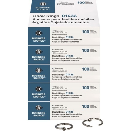 BUSINESS SOURCE Book Rings, 1" Diameter, 500/BD, Silver PK BSN01436BD